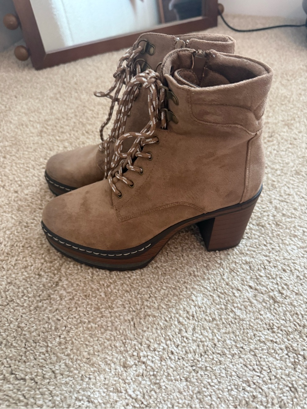 Altar'd State Taupe Suede Lace-Up Ankle Bootie